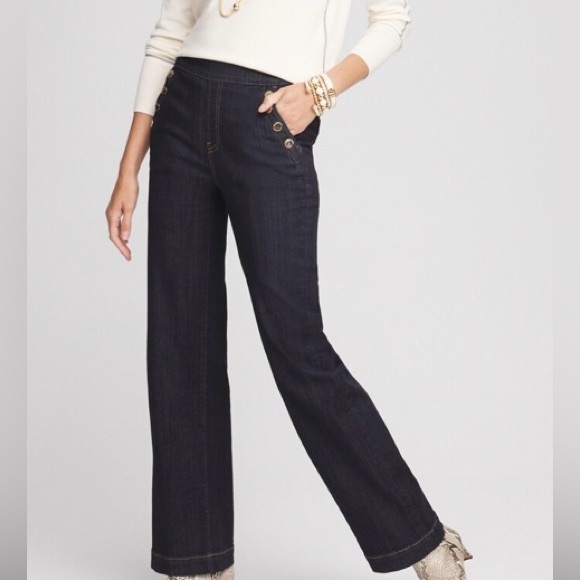 Chico’s Pull-On Wide Leg Jean In Dark Denim Wash NEW Size 1.5 (10 Medium) - Picture 2 of 9